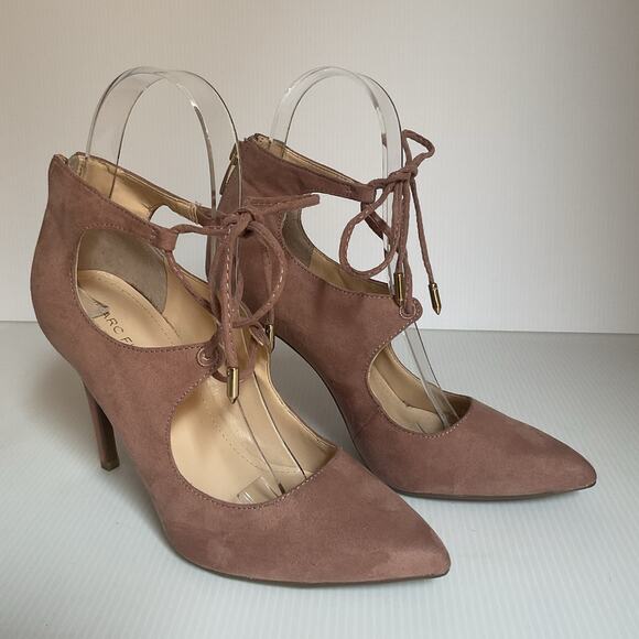 Marc Fisher Blush Suede Pointed Toe Lace-Up Cutout Heels Size 5.5M Zip Back - Picture 3 of 11